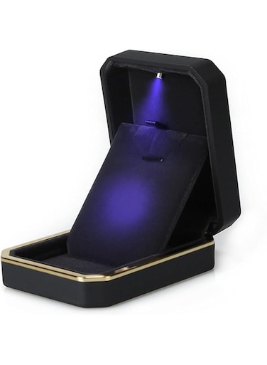 Tazweeq Luxury LED Pendant Necklace Gift Box with LED Light, Velvet Jewelry Storage Display Case for Proposal Engagement Wedding Anniversary Birthday Valentine's Day, Black