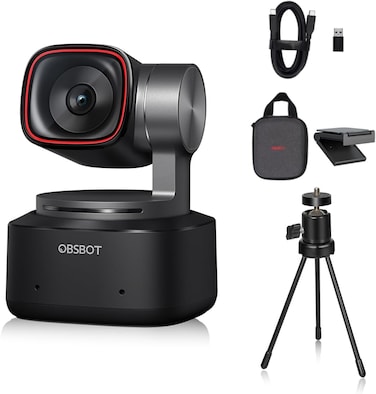OBSBOT Tiny 2 AI-Powered PTZ 4K Webcam 1/1.5 Inch CMOS 4X Faster Focusing USB 3.0 10x Faster Data Transfer Voice Control with Table Mini Tripod