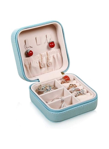 Azonee Jewelry Box Travel Mini Organizer Faux Leather Portable Display Storage Jewellery Case Rings Earrings Necklace Bracelet Lipstick Best Gifts Choice for Girls Women (Blue)