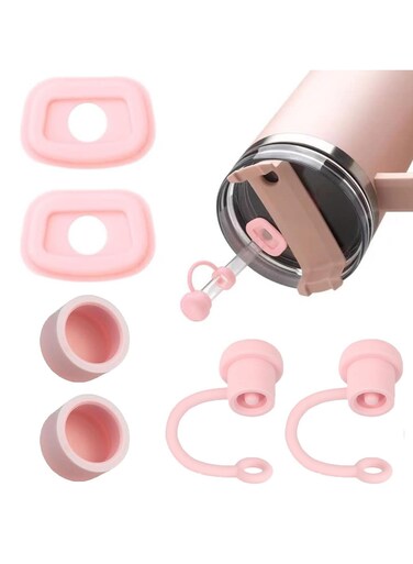 6pcs Silicone Spill Stopper Set,Compatible With Stanley Cup1.0&amp;2.0 40oz/ 30oz,Tumbler Accessories,Including Straw Cover Cap,Square Spill Stopper And Round Leak Stopper (Pink&iuml;&frac14;&circ;6pcs&iuml;&frac14;&permil;)