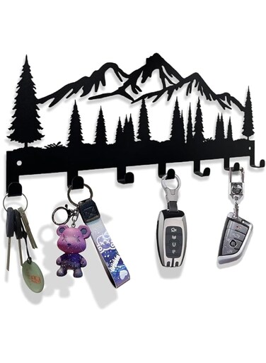 Tazweeq Key Holder for Wall, Metal Key Organizer Hooks Rack with 7 Hooks for Entryway, Front Door, Hallway, Kitchen, Office (Mountain Design), Premium Sturdy Metal Material for Long-Lasting Durability