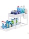 Raxoom 1pcs Under Sink Organizer │ Multi-Purpose 2-Tier Storage Rack for Kitchen &amp; Bathroom │ Space-Saving Sliding Shelf with Non-Slip Stand &amp; 4 Hooks │ Compact Design for Laundry &amp; Workspace (White)