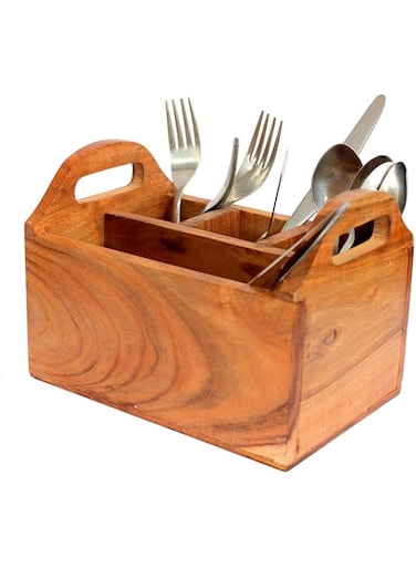 ESPLANADE Wooden Cutlery Spoon Stand for Dining Table Chammach Stand   Multipurpose Cutlery Holder for Kitchen Rack - Wood - L-8" Inches - Brown