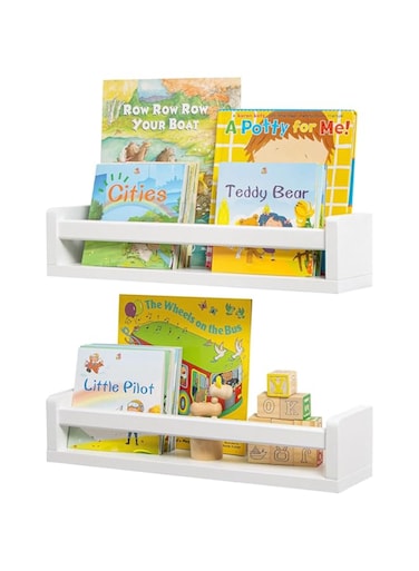 Joyzzz Nursery Bookshelves, Set of 2 16.5 Inch Natural Wood Floating Shelves for Nursery Room Wall Decor, Wall Bookshelf for Kids Bedroom, Wall Mounted Shelves for Books,Toys and Decor Storage