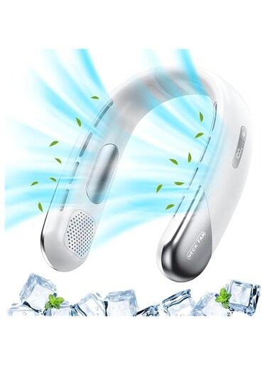 LUCKYUN Quad Turbo Neck Fan with Cooling Iron Blades, Bladeless Personal Portable Fan with USB Rechargeable, Low Noise, Powerful Bladeless Hands-Free Fan for Outdoor, Camping，Summer Gift