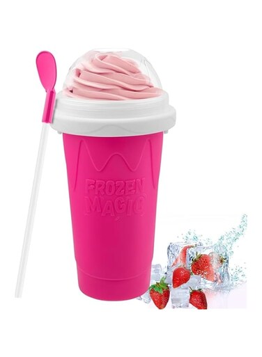 Erweicet Slushie Maker Cup - DIY Magic Slushy Maker Squeeze Cup, Smoothie Cups with Lids &amp; Straws, Slushy Cup for Juices, Milk and Ice Cream Make, Birthday Gifts for Friends&amp;Family Pink