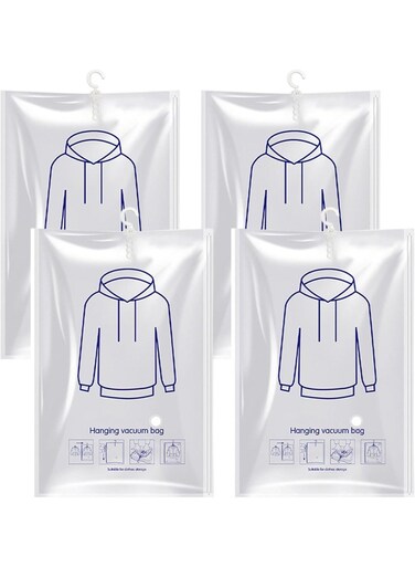 Hanging Vacuum Storage Bags for Clothes Coats 4 Pack 49x27.6 Inches Space Saver Hanging Storage Vacuum Sealed Reusable Compressed for Suits, Dress, Jackets