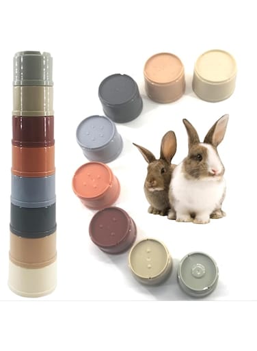 SUSOO 8 Pcs Funny Stacking Cups for Rabbits and Small Animals,Interactive Safe Nesting Toys for Bunny Gifts Hiding Food and Playing,Rabbit Foraging Educational Training Safe Toy for Cage Accessories
