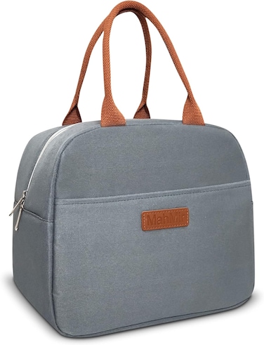 MahMir Insulated Lunch Bag for Men Women Kids with Strap Handles, Wide Open Easy to Clean Insulated Lunch Bag Box for Office Work School Picnic Travel, Leakproof Thermal Cooler Insulated Lunch (Grey)