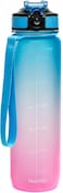 Water Bottle 1L with Time Marker Straw Strainer Tritan BPA Free for Fitness Gym Outdoor Sports By MahMir (Blue)