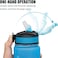 Water Bottle 1L with Time Marker Straw Strainer Tritan BPA Free for Fitness Gym Outdoor Sports By MahMir (Blue)