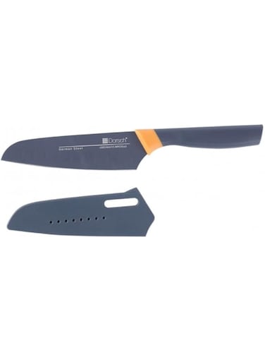 Danish Design 5-Inch Santoku Knife   Japanese Stainless Steel Blade   Ultra-Sharp Hollow Edge for Precision Cutting   Protective Sheath Included   Rust-Resistant Non-Stick Coating   Ergonomic Handle