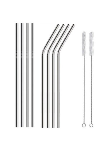 Pcs Stainless Steel Drinking Straw with 2 Cleaning Brushes