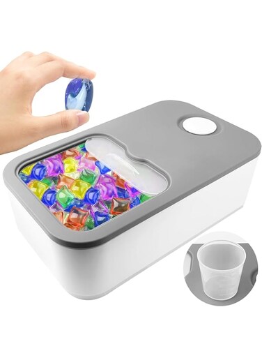 Angju Laundry Pods Container, Holds about 150 Laundry Pods, Laundry Pod Holder with Sliding Lid, Large Laundry Detergent Container With a Cup for Laundry Room Organization and Storage