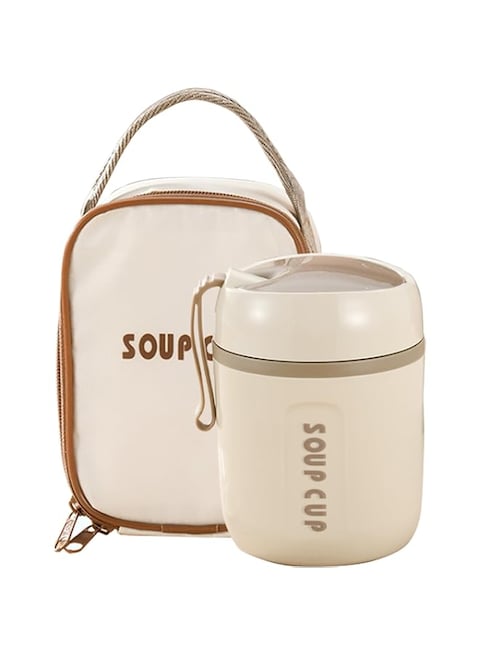 304 Stainless Steel Thermo Food Jar Insulated Container,15oz Insulated Food Container for Adult,Soup Thermo Lunch Containers Vacuum Leakproof Bento Box with Spoon and Insulated Bag (White)