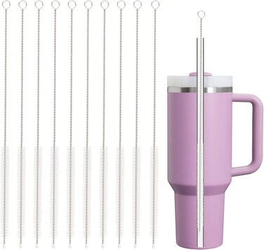 Straw Cleaner Brush 12 Inch, Extra Wide 12mm Pipe Cleaners for Sippy Cups, Water Bottles, Baby Bottles, Tubes &amp; Reusable Straws &ndash; Food Grade Stainless Steel, BPA Free, Dishwasher Safe (10 Pack)