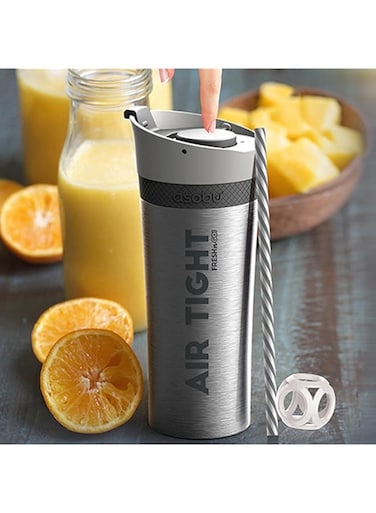 Asobu - Fresh N Go - Double Wall Tumbler Bottle with Built in Pump to Vacuum Insulate Smoothies (Silver)