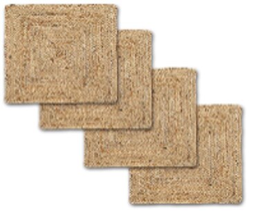Square Braided Jute Placemats Set of 4 for Bed-Side Table, Center Table, Dining Table, Shelves (Natural Beige, 35 cm)
