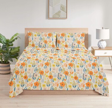 طقم ملاءة سرير فائق الحجم من مجموعة كينغستون مع وسادتين ملكيتين   ملاءات ناعمة وقابلة للتنفس، مقاومة للانكماش (طقم من 3 قطع، 275*275 +15سم، برتقالي وبيج، قطن)