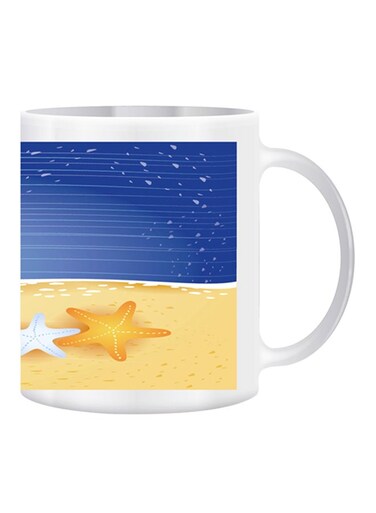 Sea And Sand Print With Summer Beach Mug White/Blue/Beige