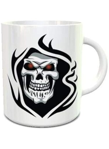 Impress Ceramic Coffee Mug with Grim Reaper Skull Design (White)