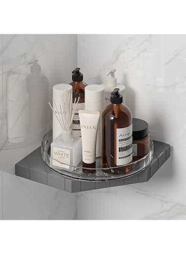 CrazyTurning Shower Caddy, 2 Pack Corner Lazy Susan, 360&deg; Rotating, Adhesive Shower Organizer for Bathroom Storage, Kitchen, Bathroom Organizer, Shower Shelves for 85-95&deg; Right &amp; Rounded Corner - Gray