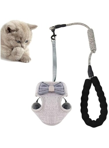 ZELLYA Anti-Breakaway Adjustable Cat Harness with Bow Tie Vest Style - Safe Leash for Cats 5-20Pounds, 115cm Rope Length (Grey)
