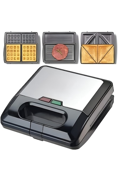 3 in 1 Sandwich, Waffle &amp; Grill Maker &ndash; Non-Stick Plates, Compact Snack Toaster for Home Use