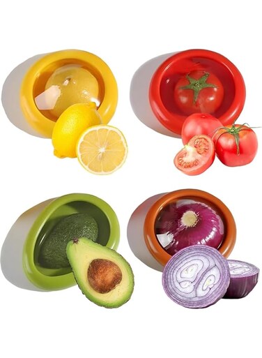 4 Pcs Silicone Fruit Storage Box, Fruit and Vegetable Anti-Oxidation Storage Box, Silicone Fruit Storage Containers For Fridge, BPA Free &amp; Reusable, Silicone Food Saver for Avocado Tomato Onion Lemon