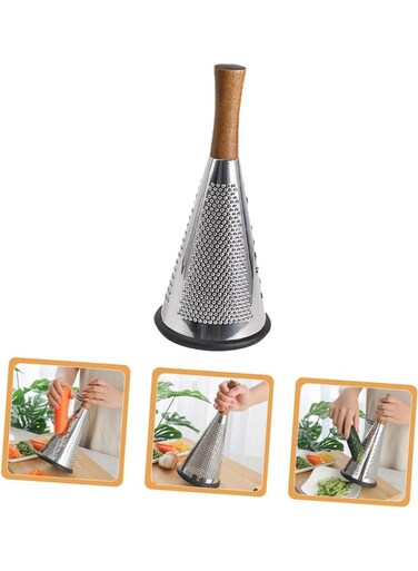 Stainless Steel Cone Grater with Wooden Handle &acirc;&euro;&ldquo; Multi-Functional Handheld Grater for Cheese, Vegetables &amp; Fruits