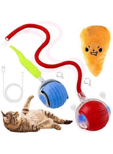 Hafikatz Interactive Cat Toy Ball,2 Pack Smart Cat Toy Ball,Automatic Fast Move On Carpet,USB Rechargeable,360&deg;Auto-Rotating Cat Ball,Fun Gifts for Kitten