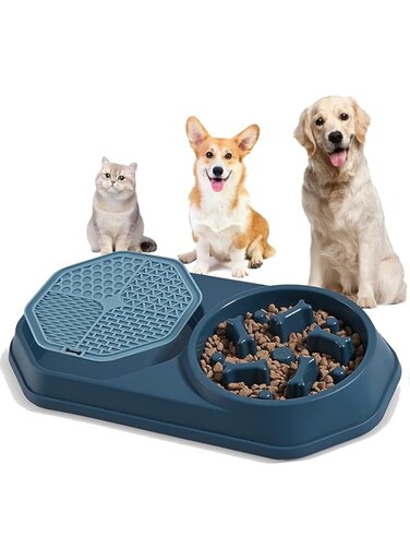 Aputue Slow Feeder Dog Bowl, Pet Slower Feeding Bowl with Lick Mat, Durable Preventing Choking Healthy Design Dogs Bowl for Small Medium Dogs