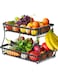 2 Tier Fruit Basket for Kitchen with 2 Banana Hangers, Detachable Metal Fruit Bowl for Kitchen Counter for Fruit and Vegetable Storage, Large Capacity Tiered Fruit Tray