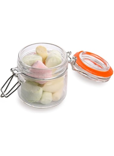 Restaurantware Wide Clamp Lid Mason Jar - Mason Jars With Trigger Lid - Store Liquids Or Dry Goods, Serve Desserts, Drinks Or Appetizers - 3.4 Oz - 10Ct Box -