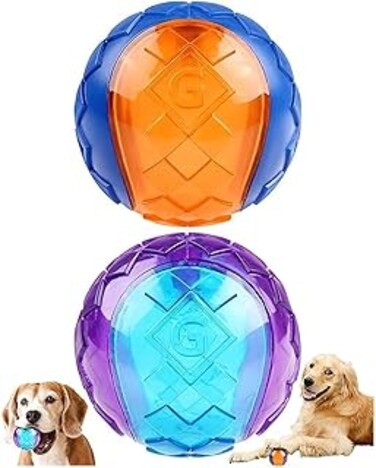 Squeaky Dog Balls, Dog Toys Balls for Training, Tough Ball Toys for Dogs, Fit with Dog Ball Launcher, High Bouncy Dog Ball for Interactive Playing, Puppy Pet Chew Balls Teething Balls 2.3in 2-Pack