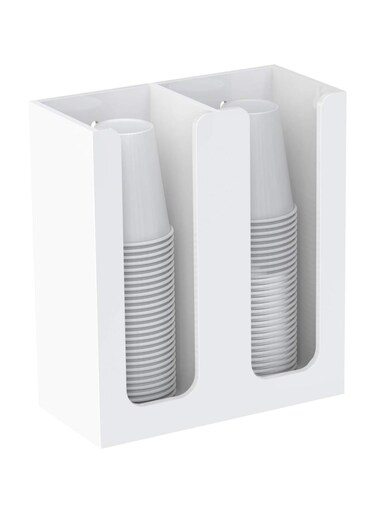 Acrylic Coffee Cup and Lid Storage Organizer Holder, 2 Compartments, White