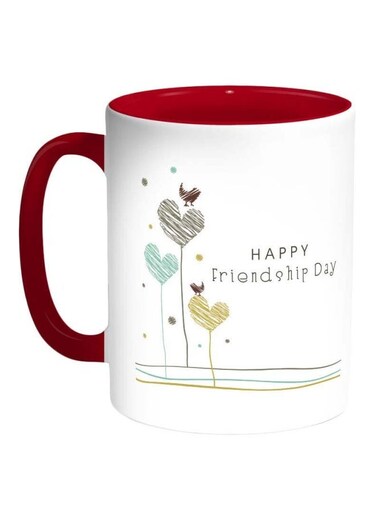 Happy Friendship Day Printed Coffee Mug White/Red/Grey 325ml