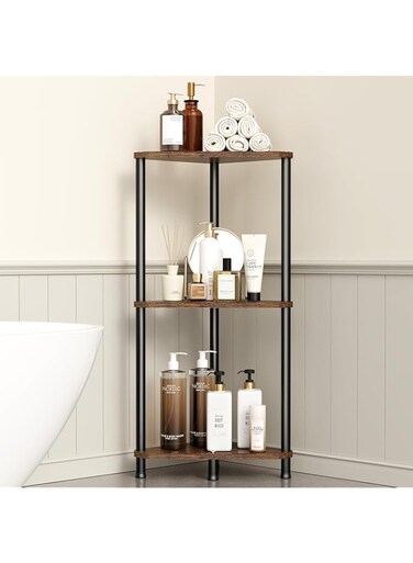 Orimade Shower Shelf No Drilling Corner Rustproof Shower Shelf Standing Freestanding Corner Shelf Shower Baskets for Bathroom Living Room Office 3 Levels Brown