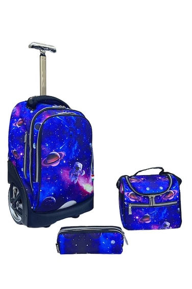 3-Piece Rolling School Set, 18-Inch Wheeled Backpack with Lunch Bag and Pencil Case, Pastel.BLUE SKY ASTRONATE