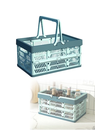 Folding storage basket, plastic shopping basket, folding storage box, portable storage basket, stackable storage basket, suitable for storing vegetables, fruits, groceries, toys, etc.25*38*20 cm