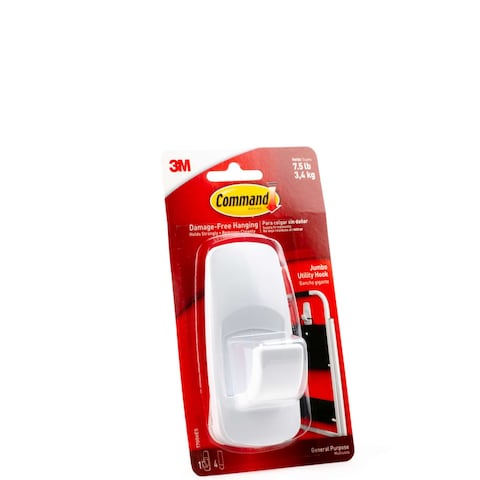 Command 17004ES Jumbo Hook with Strips, Large, Holds 3.4 Kg. each hook white color. 1 hook and 4 strips/pack