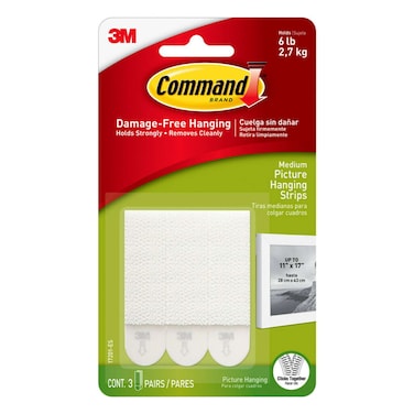 Command 17201-ES Picture Hanging Strips, Medium, Holds 4 Kg. whole pack, white color. 4 pairs/pack
