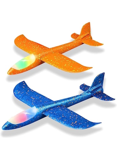 Mumoo Bear 2 Pack LED Light Airplane,17.5" Large Throwing Foam Plane,2 Flight Mode Glider Plane,Flying Toy for Kids,outdoor Sport Toys Birthday Party Favors Foam Airplane