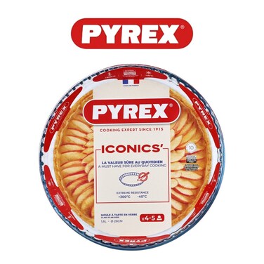 Pyrex Bake&amp;Enjoy 28cm Round Flan Dish - 1.6L Borosilicate Glass for Perfect Sweet &amp; Savory Baking