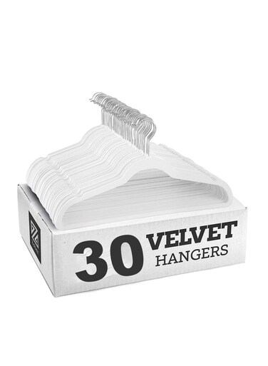 Non-Slip Velvet Hangers - Suit Hangers (30 Pack) Ultra Thin Space Saving 360 Degree Swivel Hook Clothes Hangers Hold Up-to 10 Lbs, for Coats, Jackets, Pants, Dress Clothe- (30p White)