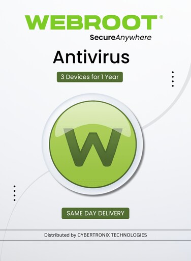 Webroot SecureAnywhere AntiVirus   3 Devices for 1 Year   Digital License   SAME DAY DELIVERY