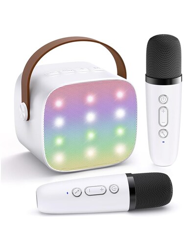 YLL Mini Karaoke Machine for Kids Adults, Portable Bluetooth Speaker with 2 Wireless Microphones,Toys Birthday Gifts for Girls 4, 5, 6, 7, 8, 9, 10, 11, 12+ Years Old Toddler Teens(White)