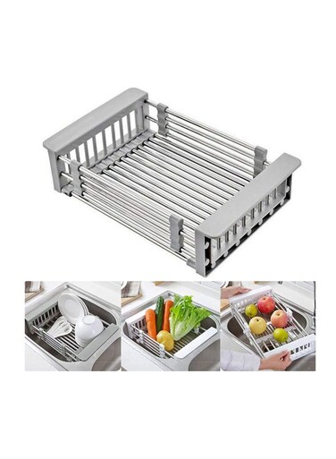Stainless Steel Sink Strainer Drain, Sink Draining Basket, Telescopic Dish Rack with Adjustable Armrest, Kitchen Sink Organizer - Grey&iuml;&frac14;&circ;s&iuml;&frac14;&permil;