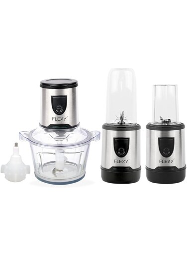 Flexy Food Processor Electric - 4-in-1 Chopper, Mincer, Blender   500W max, 1.2L Glass Jar, 400ML Blender, 30g Grinding Cup, Garlic Peeler   BPA-Free