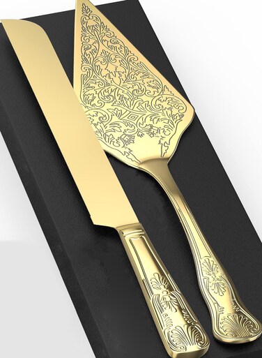 Vintage Wedding Cake Knife and Server Set, Stainless Steel Cake Pie Pastry Cutting Knife &amp; Serving Spatula Set, Premium Party Supplies for Wedding, Birthday, Anniversary &amp; Events(Gold)
